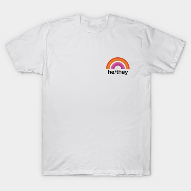 He/They Pronouns Lesbian Pride T-Shirt by lavenderhearts